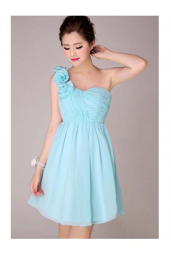 A-Line One-Shoulder Short Blue Chiffon Bridesmaid Dresses/Evening Dresses BD010565 A-Line One-Shoulder Short Blue Chiffon Bridesmaid Dresses/Evening Dresses BD010565