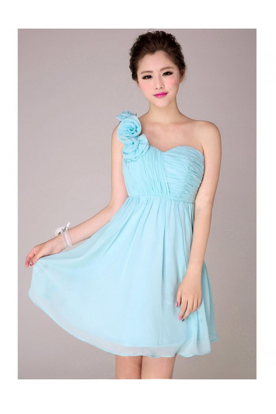 A-Line One-Shoulder Short Blue Chiffon Bridesmaid Dresses/Evening Dresses BD010565 A-Line One-Shoulder Short Blue Chiffon Bridesmaid Dresses/Evening Dresses BD010565