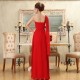 A-Line One-Shoulder Beaded Long Red Chiffon Bridesmaid Dresses/Evening Dresses BD010586