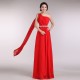 A-Line One-Shoulder Beaded Long Red Chiffon Bridesmaid Dresses/Evening Dresses BD010586