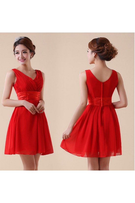A-Line V-Neck Short Chiffon Bridesmaid Dresses/Evening Dresses BD010595 A-Line V-Neck Short Chiffon Bridesmaid Dresses/Evening Dresses BD010595