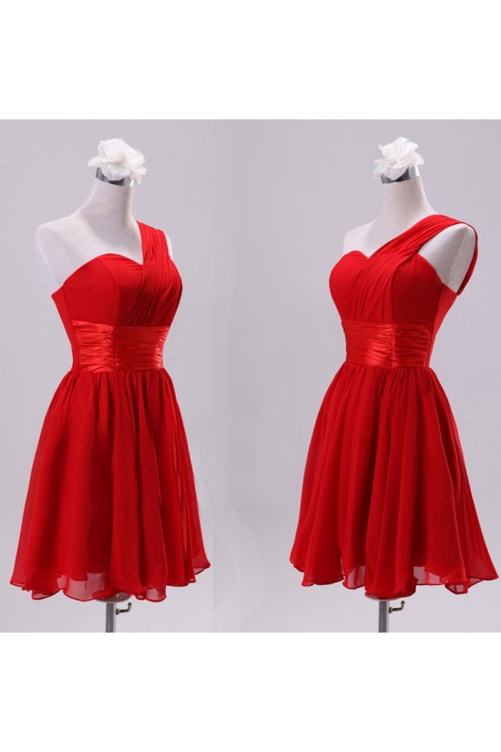 A-Line One-Shoulder Short Chiffon Bridesmaid Dresses/Evening Dresses BD010608 A-Line One-Shoulder Short Chiffon Bridesmaid Dresses/Evening Dresses BD010608