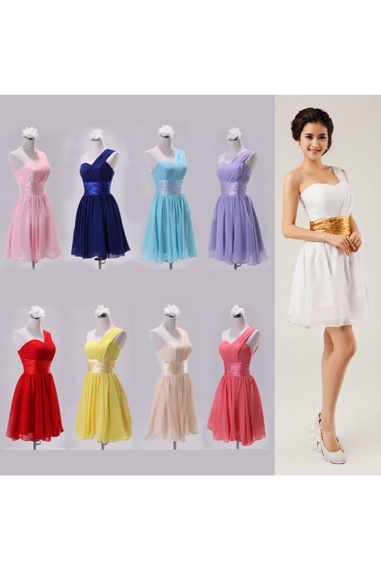 A-Line One-Shoulder Short Chiffon Bridesmaid Dresses/Evening Dresses BD010608 A-Line One-Shoulder Short Chiffon Bridesmaid Dresses/Evening Dresses BD010608
