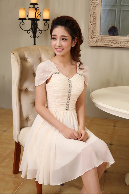 A-Line Off-The-Shoulder Short Beaded Chiffon Bridesmaid Dresses/Evening Dresses BD010614 A-Line Off-The-Shoulder Short Beaded Chiffon Bridesmaid Dresses/Evening Dresses BD010614