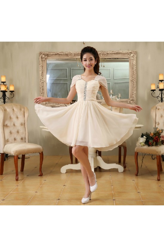 A-Line Off-The-Shoulder Short Beaded Chiffon Bridesmaid Dresses/Evening Dresses BD010614 A-Line Off-The-Shoulder Short Beaded Chiffon Bridesmaid Dresses/Evening Dresses BD010614