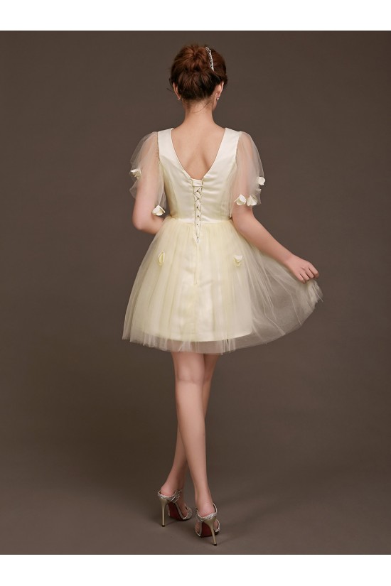 A-Line Short Sleeve V-Neck Tulle Bridesmaid Dresses/Evening Dresses BD010616 A-Line Short Sleeve V-Neck Tulle Bridesmaid Dresses/Evening Dresses BD010616