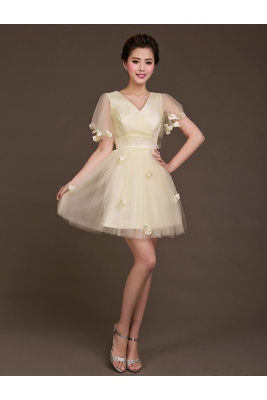 A-Line Short Sleeve V-Neck Tulle Bridesmaid Dresses/Evening Dresses BD010616 A-Line Short Sleeve V-Neck Tulle Bridesmaid Dresses/Evening Dresses BD010616