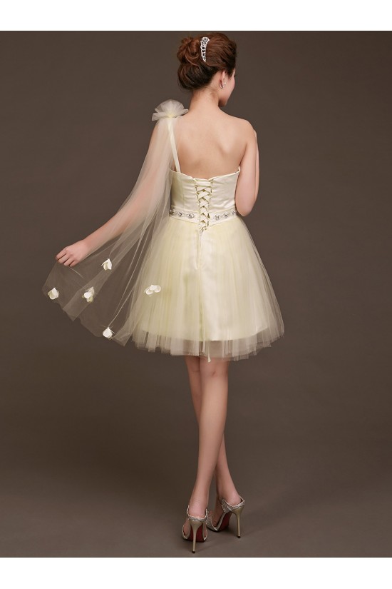 A-Line One-Shoulder Beaded Tulle Short Bridesmaid Dresses/Evening Dresses BD010617 A-Line One-Shoulder Beaded Tulle Short Bridesmaid Dresses/Evening Dresses BD010617