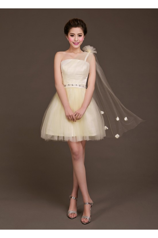 A-Line One-Shoulder Beaded Tulle Short Bridesmaid Dresses/Evening Dresses BD010617 A-Line One-Shoulder Beaded Tulle Short Bridesmaid Dresses/Evening Dresses BD010617