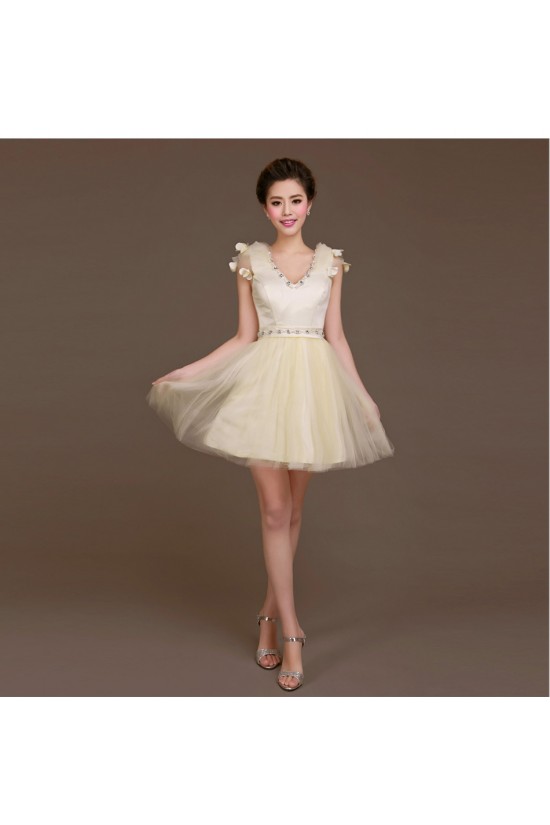 A-Line Beaded Tulle Short V-Neck Bridesmaid Dresses/Evening Dresses BD010619 A-Line Beaded Tulle Short V-Neck Bridesmaid Dresses/Evening Dresses BD010619