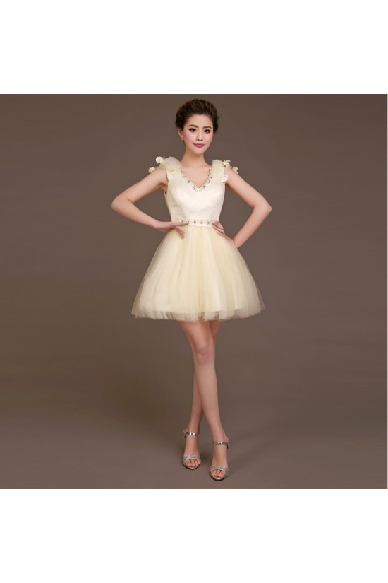 A-Line Beaded Tulle Short V-Neck Bridesmaid Dresses/Evening Dresses BD010619 A-Line Beaded Tulle Short V-Neck Bridesmaid Dresses/Evening Dresses BD010619