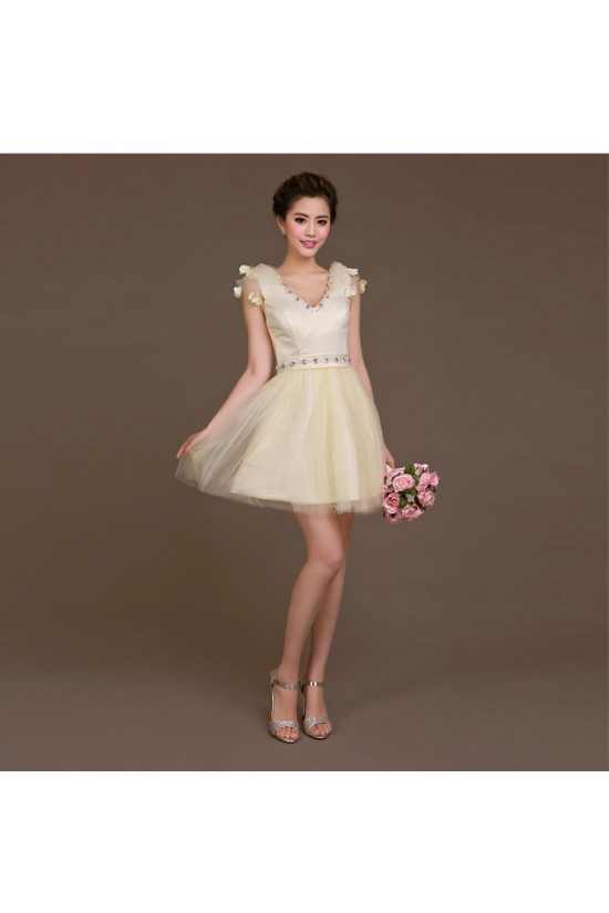 A-Line Beaded Tulle Short V-Neck Bridesmaid Dresses/Evening Dresses BD010619 A-Line Beaded Tulle Short V-Neck Bridesmaid Dresses/Evening Dresses BD010619