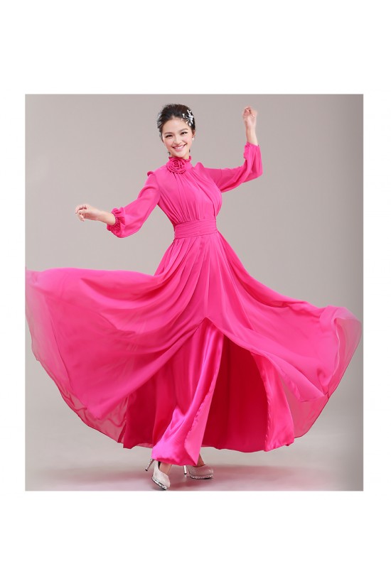 A-Line High Neck Long Sleeve Pink Chiffon Bridesmaid Dresses/Evening Dresses BD010622 A-Line High Neck Long Sleeve Pink Chiffon Bridesmaid Dresses/Evening Dresses BD010622