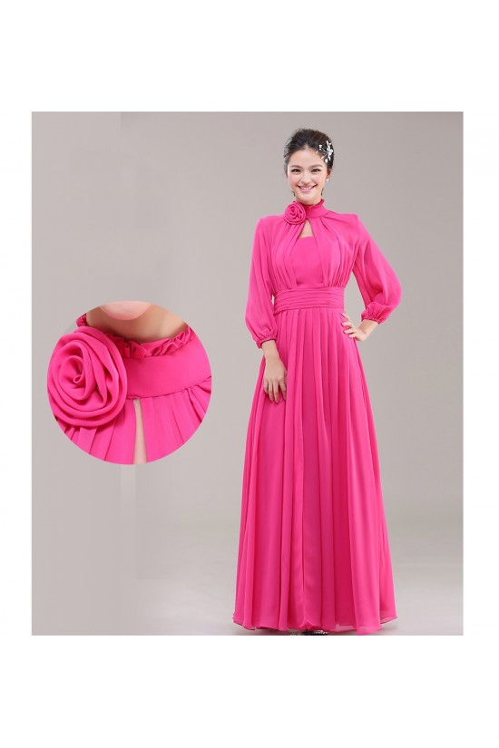 A-Line High Neck Long Sleeve Pink Chiffon Bridesmaid Dresses/Evening Dresses BD010622 A-Line High Neck Long Sleeve Pink Chiffon Bridesmaid Dresses/Evening Dresses BD010622