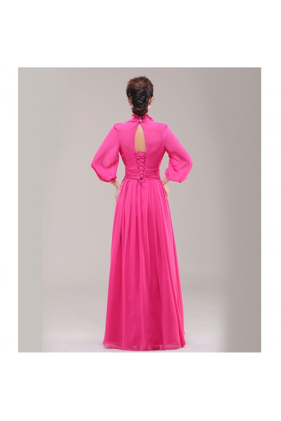 A-Line High Neck Long Sleeve Pink Chiffon Bridesmaid Dresses/Evening Dresses BD010622 A-Line High Neck Long Sleeve Pink Chiffon Bridesmaid Dresses/Evening Dresses BD010622