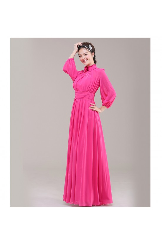A-Line High Neck Long Sleeve Pink Chiffon Bridesmaid Dresses/Evening Dresses BD010622 A-Line High Neck Long Sleeve Pink Chiffon Bridesmaid Dresses/Evening Dresses BD010622