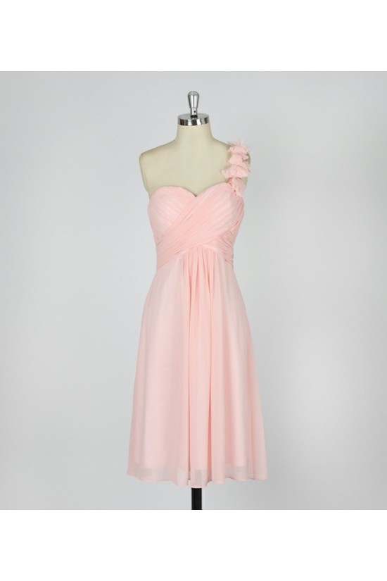 A-Line One-Shoulder Short Pink Chiffon Bridesmaid Dresses/Evening Dresses BD010640 A-Line One-Shoulder Short Pink Chiffon Bridesmaid Dresses/Evening Dresses BD010640