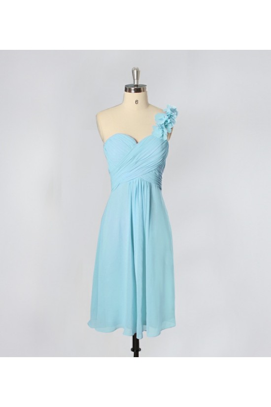 A-Line One-Shoulder Short Blue Chiffon Bridesmaid Dresses/Evening Dresses BD010641 A-Line One-Shoulder Short Blue Chiffon Bridesmaid Dresses/Evening Dresses BD010641