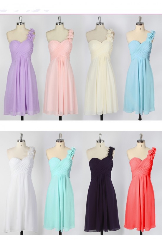 A-Line One-Shoulder Short Chiffon Bridesmaid Dresses/Evening Dresses BD010642 A-Line One-Shoulder Short Chiffon Bridesmaid Dresses/Evening Dresses BD010642