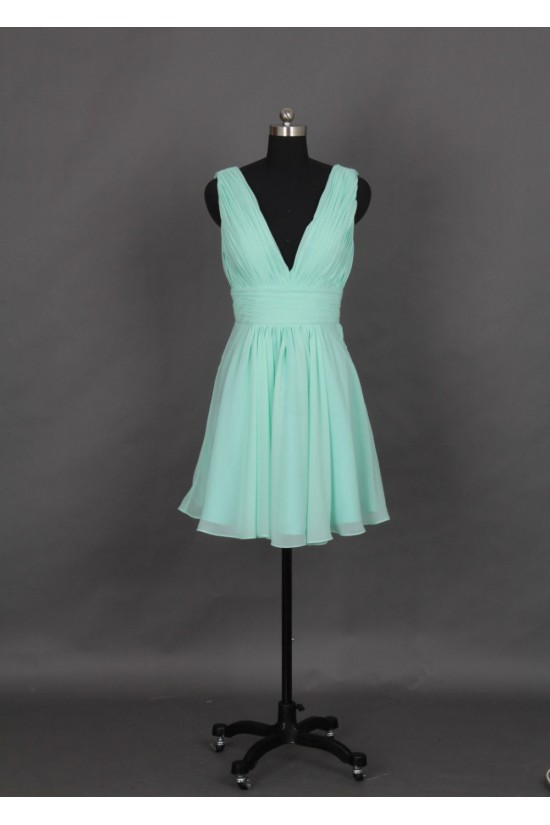 A-Line V-Neck Short Chiffon Bridesmaid Dresses/Evening Dresses BD010646 A-Line V-Neck Short Chiffon Bridesmaid Dresses/Evening Dresses BD010646