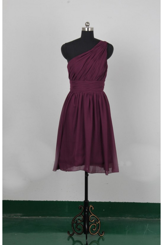 A-Line One-Shoulder Short Chiffon Bridesmaid Dresses/Evening Dresses BD010648 A-Line One-Shoulder Short Chiffon Bridesmaid Dresses/Evening Dresses BD010648