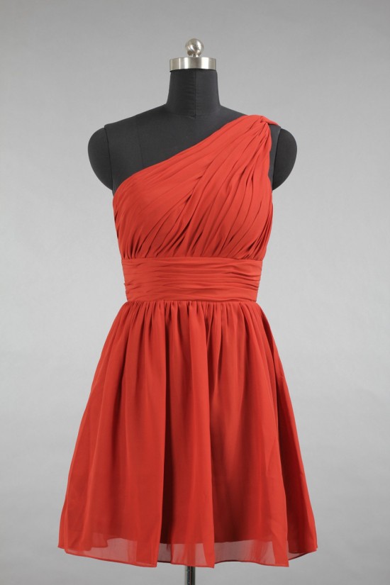 A-Line One-Shoulder Short Chiffon Bridesmaid Dresses/Evening Dresses BD010648 A-Line One-Shoulder Short Chiffon Bridesmaid Dresses/Evening Dresses BD010648