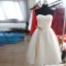 A-Line Strapless Short Satin and Tulle Bridesmaid Dresses/Evening Dresses BD010654