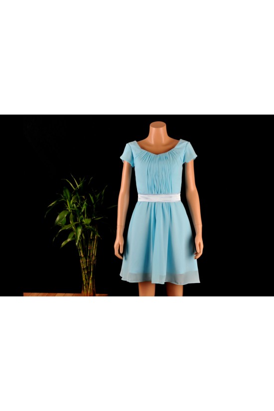 A-Line Short Sleeve Blue Chiffon Bridesmaid Dresses/Wedding Party Dresses BD010691 A-Line Short Sleeve Blue Chiffon Bridesmaid Dresses/Wedding Party Dresses BD010691
