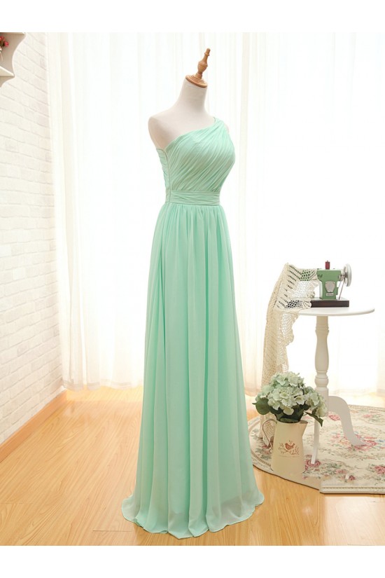 A-Line One-Shoulder Long Green Chiffon Bridesmaid Dresses/Wedding Party Dresses BD010706 A-Line One-Shoulder Long Green Chiffon Bridesmaid Dresses/Wedding Party Dresses BD010706