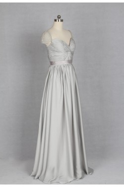 A-Line Sweetheart Cap Sleeve Long Grey Chiffon Bridesmaid Dresses/Evening Dresses BD010721