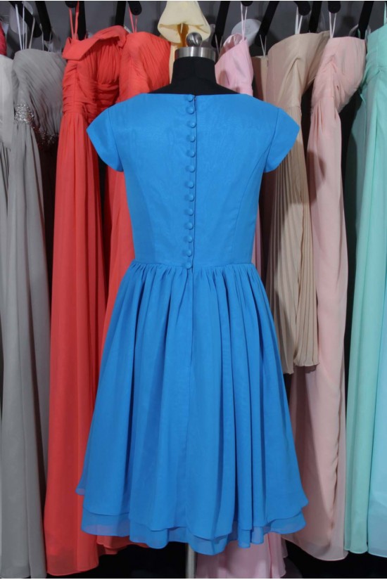 A-Line Bateau Short Sleeve Chiffon Bridesmaid Dresses/Wedding Party Dresses BD010735