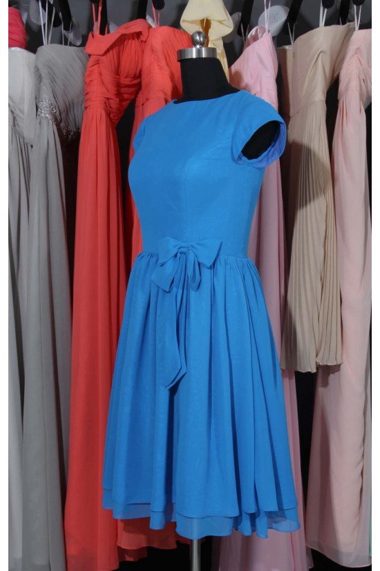 A-Line Bateau Short Sleeve Chiffon Bridesmaid Dresses/Wedding Party Dresses BD010735