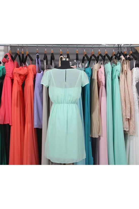 A-Line Short Sleeve Short Chiffon Bridesmaid Dresses/Wedding Party Dresses BD010737