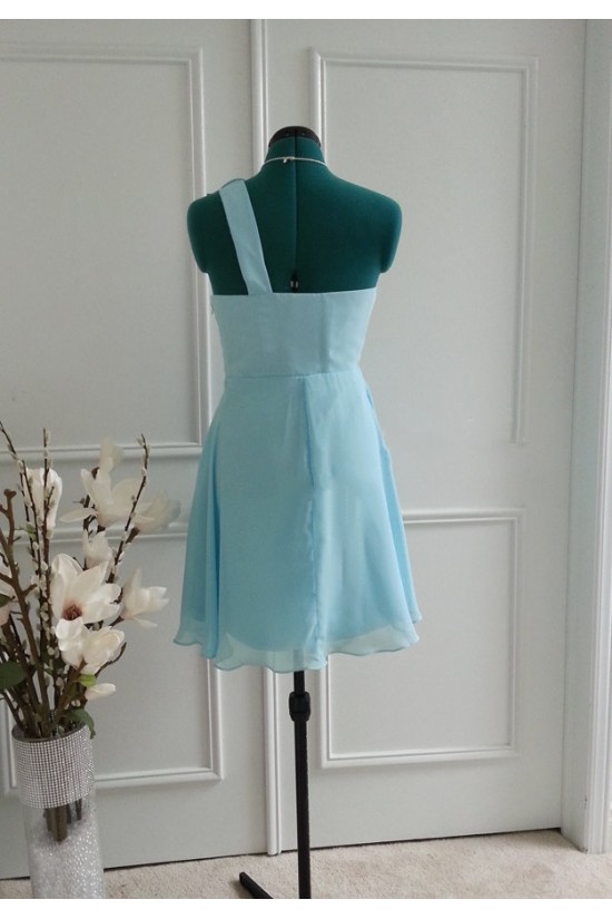 A-Line One-Shoulder Short Blue Chiffon Bridesmaid Dresses/Wedding Party Dresses BD010765 A-Line One-Shoulder Short Blue Chiffon Bridesmaid Dresses/Wedding Party Dresses BD010765