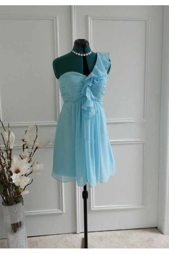 A-Line One-Shoulder Short Blue Chiffon Bridesmaid Dresses/Wedding Party Dresses BD010765 A-Line One-Shoulder Short Blue Chiffon Bridesmaid Dresses/Wedding Party Dresses BD010765