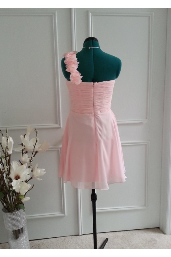 A-Line One-Shoulder Short Pink Chiffon Bridesmaid Dresses/Wedding Party Dresses BD010766 A-Line One-Shoulder Short Pink Chiffon Bridesmaid Dresses/Wedding Party Dresses BD010766