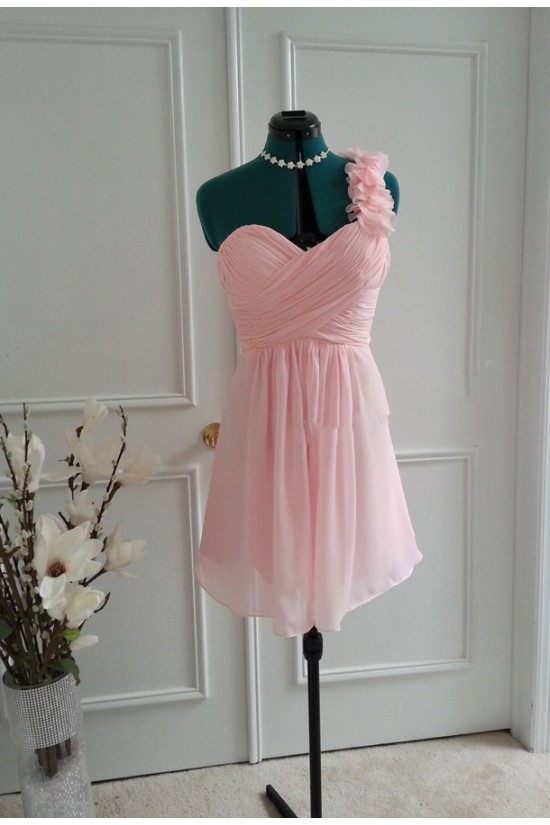 A-Line One-Shoulder Short Pink Chiffon Bridesmaid Dresses/Wedding Party Dresses BD010766 A-Line One-Shoulder Short Pink Chiffon Bridesmaid Dresses/Wedding Party Dresses BD010766