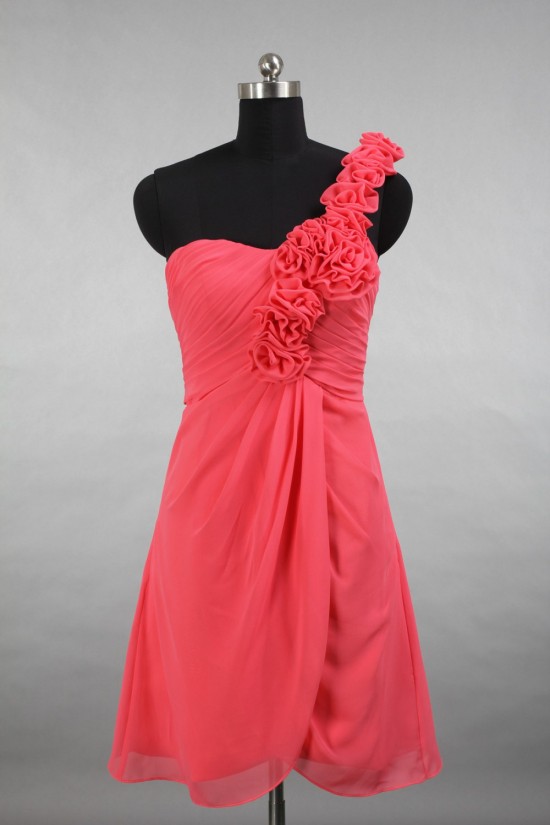 A-Line One-Shoulder Short Chiffon Bridesmaid Dresses/Evening Dresses BD010791