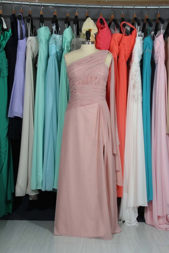 A-Line One-Shoulder Long Chiffon Bridesmaid Dresses/Evening Dresses BD010795 A-Line One-Shoulder Long Chiffon Bridesmaid Dresses/Evening Dresses BD010795