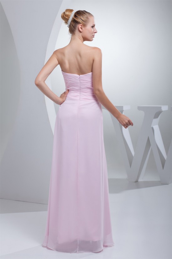 Beading Sweetheart Sleeveless Sheath/Column Long Pink Chiffon Bridesmaid Dresses 02010007 Beading Sweetheart Sleeveless Sheath/Column Long Pink Chiffon Bridesmaid Dresses 02010007
