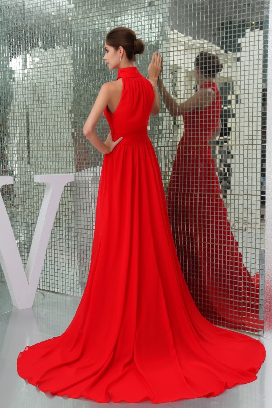 A-Line High-Neck Sleeveless Ruffles Long Red Chiffon Bridesmaid Dresses 02010012 A-Line High-Neck Sleeveless Ruffles Long Red Chiffon Bridesmaid Dresses 02010012