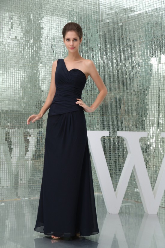 Chiffon Ruffles One-Shoulder Sheath/Column Long Black Bridesmaid Dresses 02010013 Chiffon Ruffles One-Shoulder Sheath/Column Long Black Bridesmaid Dresses 02010013