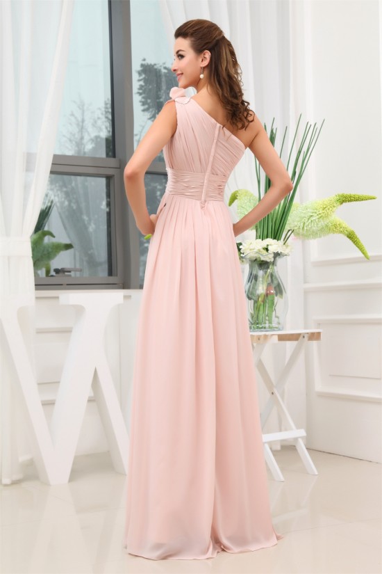A-Line One-Shoulder Floor-Length Long Pink Chiffon Bridesmaid Dresses 02010016 A-Line One-Shoulder Floor-Length Long Pink Chiffon Bridesmaid Dresses 02010016
