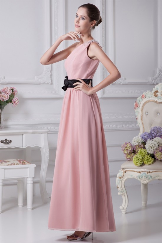 Chiffon Silk like Satin One-Shoulder Sheath/Column Long Bridesmaid Dresses 02010017 Chiffon Silk like Satin One-Shoulder Sheath/Column Long Bridesmaid Dresses 02010017