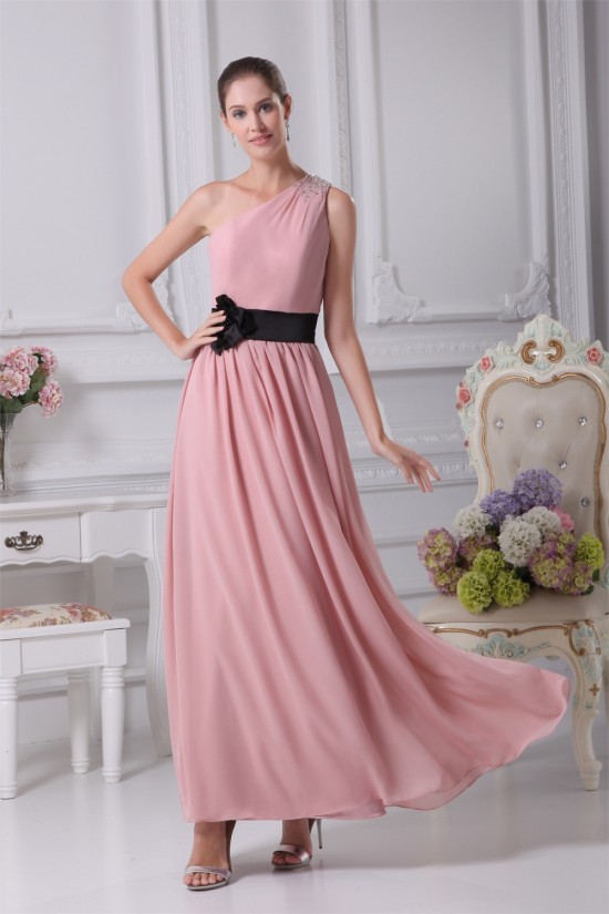 Chiffon Silk like Satin One-Shoulder Sheath/Column Long Bridesmaid Dresses 02010017 Chiffon Silk like Satin One-Shoulder Sheath/Column Long Bridesmaid Dresses 02010017