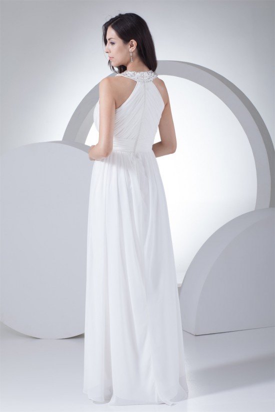 Halter Sheath/Column Sleeveless Floor-Length Best Long White Bridesmaid Dresses 02010058 Halter Sheath/Column Sleeveless Floor-Length Best Long White Bridesmaid Dresses 02010058