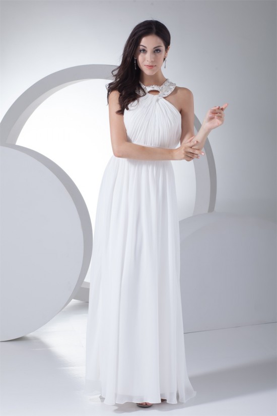 Halter Sheath/Column Sleeveless Floor-Length Best Long White Bridesmaid Dresses 02010058 Halter Sheath/Column Sleeveless Floor-Length Best Long White Bridesmaid Dresses 02010058