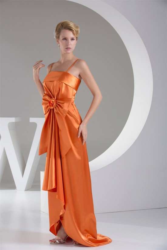 Handmade Flowers Silk like Satin Spaghetti Strap Long Bridesmaid Dresses 02010061 Handmade Flowers Silk like Satin Spaghetti Strap Long Bridesmaid Dresses 02010061