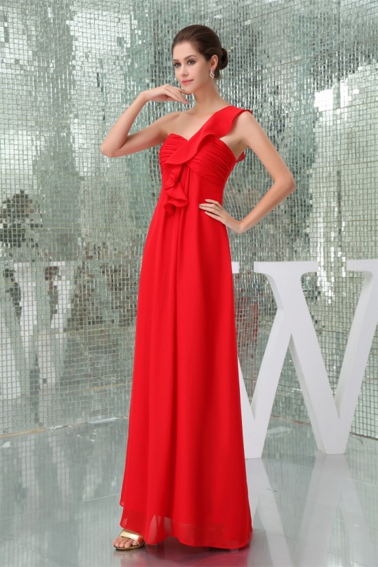 One-Shoulder A-Line Chiffon Sleeveless Draped Best Long Red Bridesmaid Dresses 02010064
