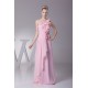 One-Shoulder Chiffon A-Line Long Pink Beaded Bridesmaid Dresses 02010067